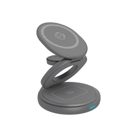 Raidsonic 3 in 1 foldable magnetic charging stand for mobile phone, earpods and smartwatch, Aluminium | Icy Box IB-SH101-CH