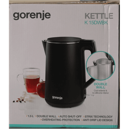 SALE OUT. | Gorenje Kettle | K15DWBK | Electric | 2200 W | 1.5 L | Stainless steel | 360° rotational base | Black | DAMAGED PACKAGING, SCRATCHED