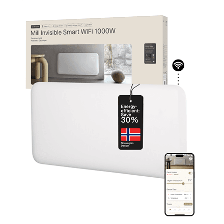 Mill Invisible Smart WiFi Heater | PA1000WIFI4 | Panel Heater | 1000 W | Suitable for rooms up to 12-16 m² | White | IPX4