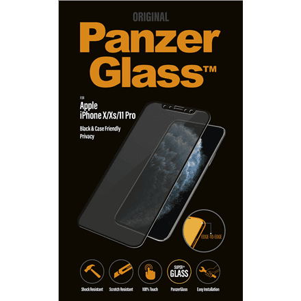 PanzerGlass | P2666 | Screen protector | Apple | iPhone X/Xs/11 Pro | Tempered glass | Black | Confidentiality filter; Full frame coverage; Anti-shatter film (holds the glass together and protects against glass shards...