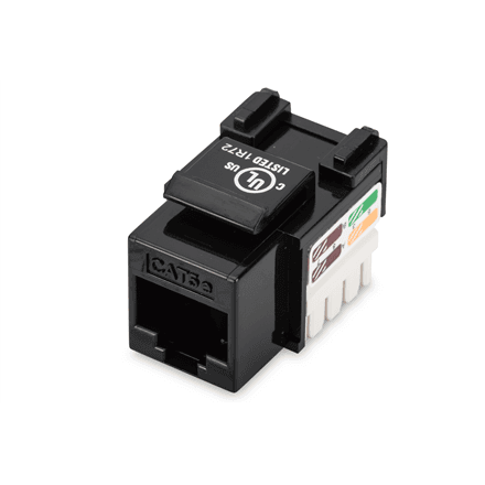 Class D CAT 5e Keystone Jack | DN-93501 | Unshielded RJ45 to LSA | Cable installation via LSA strips, color coded according to EIA/TIA 568 A & B; The Cat 5e keystone module supports transmission speeds of up to 1 GBit...