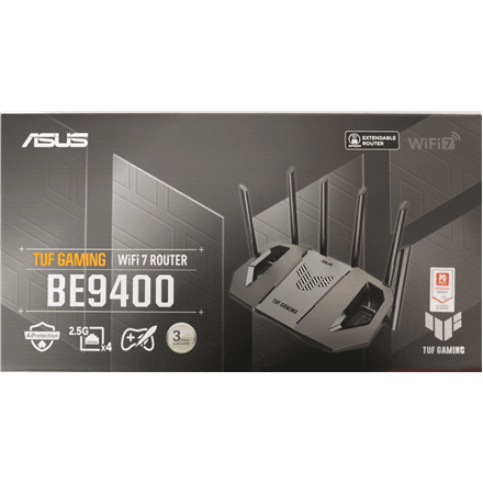 SALE OUT. Asus TUF-BE9400 Tri-Band WiFi 7 Gaming Router, EU+UK | SALE OUT. TUF-BE9400 Tri-Band WiFi 7 Gaming Router, EU+UK | 802.11ax | 688/2885/5764 Mbit/s | Ethernet LAN (RJ-45) ports 3 | Mesh Support Yes | MU-MiMO...