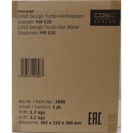 SALE OUT. Caso HW 616 Turbo Hot Water Dispenser, Capacity 2.5 L, Stainless steel, Black | SALE OUT. Caso Turbo Hot Water Dispenser | HW 616 | Water Dispenser | 2600 W | 2.5 L | Plastic/Stainless Steel | Black/Stainles...