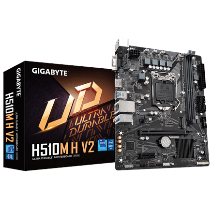 Gigabyte | H510M H V2 1.0 M/B | Processor family Intel | Processor socket LGA1200 | DDR4 DIMM | Memory slots 2 | Supported hard disk drive interfaces SATA, M.2 | Number of SATA connectors 4 | Chipset Intel H470 Expres...
