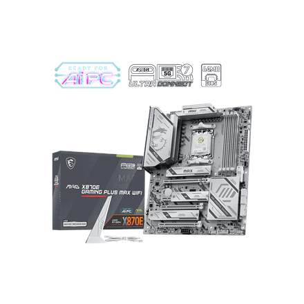 MSI MAG X870E GAMING PLUS MAX WIFI | Processor family AMD | Processor socket AM5 | DDR5 | Supported hard disk drive interfaces SATA, M.2 | Number of SATA connectors 4