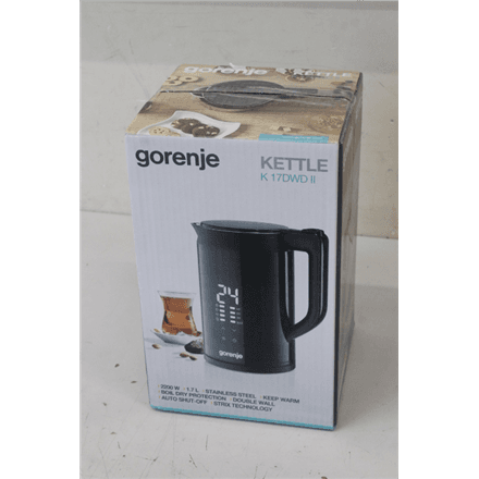 SALE OUT. | SALE OUT. Gorenje Kettle | K17DWDII | Electric | 2200 W | 1.7 L | Stainless Steel | 360° rotational base | Black | DEMO, SCRATCHED