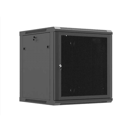 Wall mounted installation cabinet 19"12U, 600 x 600, Black perforated door (Flat pack) | Lanberg WF01-6612-23B | Lockable, vented top panel, perforated front door, single-leafed, 2 slots for fan, 1 mm thickness, 4 ver...
