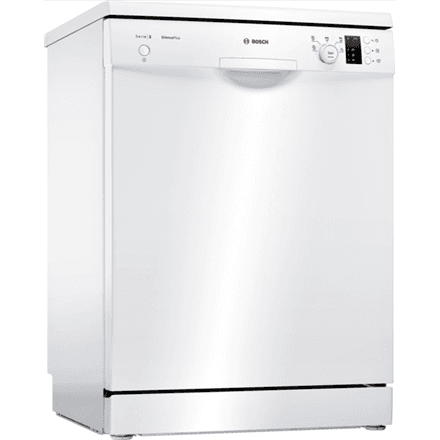 Bosch Dishwasher | SMS25AW05E | Free standing | Width 60 cm | Number of place settings 12 | Number of programs 5 | Energy efficiency class E | Display | AquaStop function | White