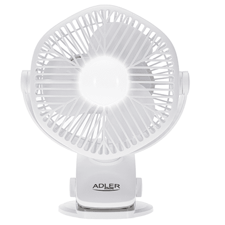 Adler Rechargeable fan with clip | AD 7335 | Table Fan | 6 W | Diameter 12.7 cm | Number of speeds 3 | Oscillation | White