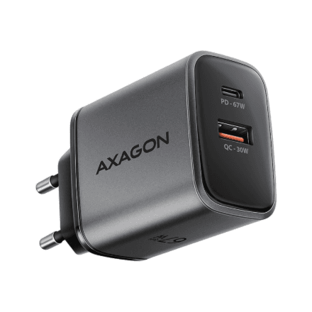 AXAGON Wall charger 67W, 2x port (USB-A + USB-C) PD3.0/PPS/QC4+/SFC 2.0/Apple | ACU-PQ67