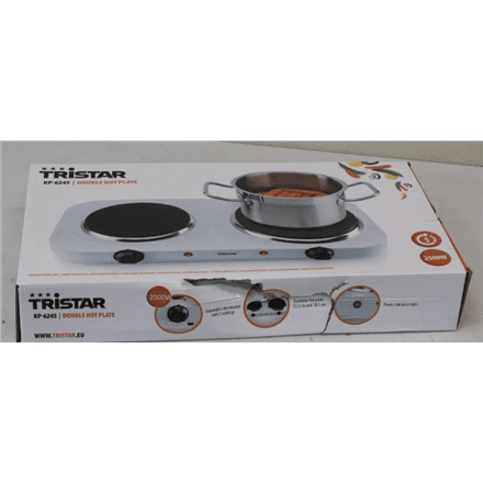 SALE OUT. Tristar KP-6245 Hot plate, 2 thermostats, 2 burners, 5 adjustable settings, Heat resisting housing, 1500W&1100W, White | Tristar | Free standing table hob | KP-6245 | Hob type Electric | White | DAMAGED PACK...