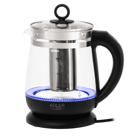 Adler | Kettle | AD 1299 | Electric | 2200 W | 1.5 L | Glass | 360° rotational base | Black