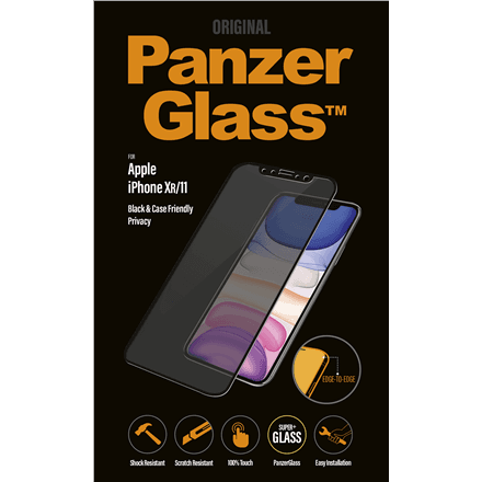 PanzerGlass | P2665 | Screen protector | Apple | iPhone Xr/11 | Tempered glass | Black | Confidentiality filter; Full frame coverage; Anti-shatter film (holds the glass together and protects against glass shards in ca...