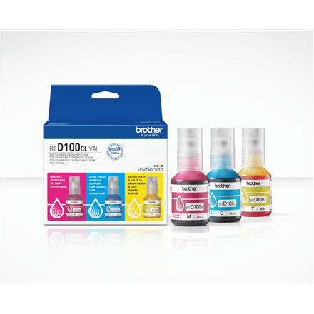 Brother BTD100CLVAL | Multipack Ink Bottles | Magenta, Cyan, Yellow