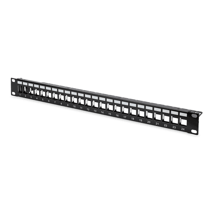 Digitus | Modular Patch Panel | DN-91411 | Layout Keystone Entry: Straight; Area of application: 483 mm (19") cabinet; Suitable for 483 mm (19") cabinet mounting; Housing material: 1.5 mm SPCC cold rolled stell sheet,...