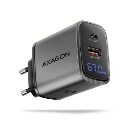 AXAGON Wall charger 67W, USB-A + USB-C, PD3.0/PPS/QC4+/SF | ACU-PQ67D