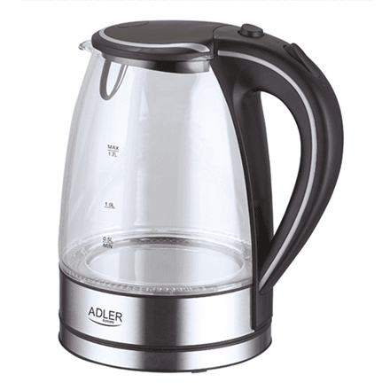 Adler | Kettle | AD 1225 | Standard | 2000 W | 1.7 L | Glass | 360° rotational base | Stainless steel/Transparent
