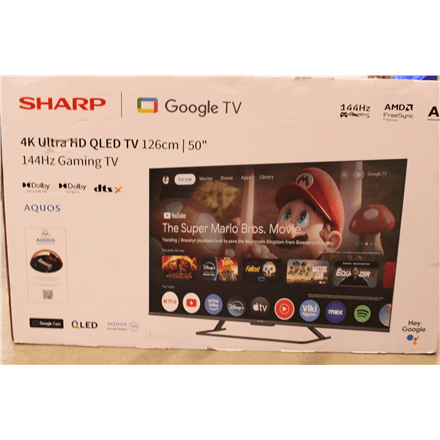 SALE OUT. Sharp 50HR7265E 50" (126cm) QLED 144Hz 4K Ultra HD Google TV, Dolby Vision, Dolby Atmos, Central Stand | SALE OUT. Sharp 50HR7265E | 50 | Smart TV | Google TV | Black | DAMAGED PACKAGING, SCRATCHED ON THE SC...