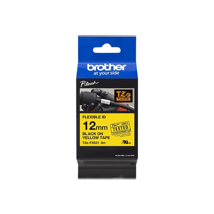 Brother | TZe-FX631 Flexible ID Laminated Tape | Black on Yellow | TZe | 8 m | 1.2 cm – nuotrauka 1