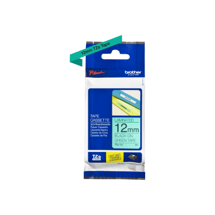 Brother | TZe-731 Laminated Tape | Black on Green | TZe | 8 m | 1.2 cm – nuotrauka 1