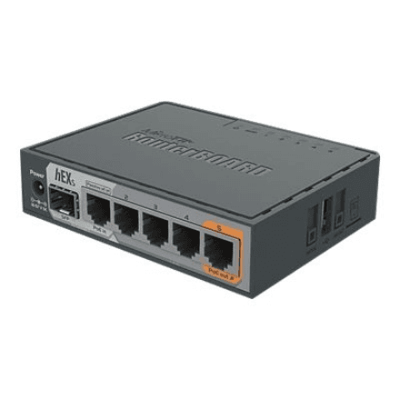 Mikrotik Wired Ethernet Router RB760iGS, hEX S, Dual Core 880MHz CPU, 256MB RAM, 16 MB (MicroSD), 5xGigabit LAN, 1xSFP, USB, IPsec hardware encryption support and The Dude server package, PCB temperature and Voltage M... – nuotrauka 1