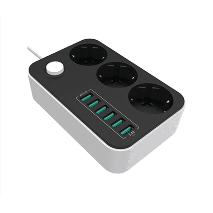 10 A | Power Socket :3 EU plugs/6USB Blac | CW-CHE36B | Black | 1.8 m – nuotrauka 1