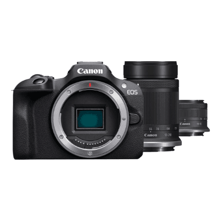 Canon EOS R100 Mirrorless Camera + RF-S 18-45mm IS STM Lens + RF-S 55-210mm IS STM Lens – nuotrauka 1