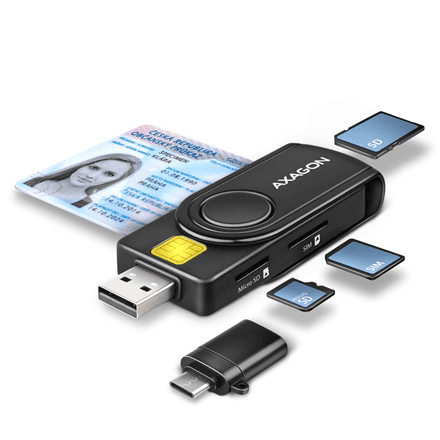 AXAGON Compact travel USB-A + USB-C contact Smart/ID card and SD/microSD/SIM card reader | CRE-SMP2A – nuotrauka 1
