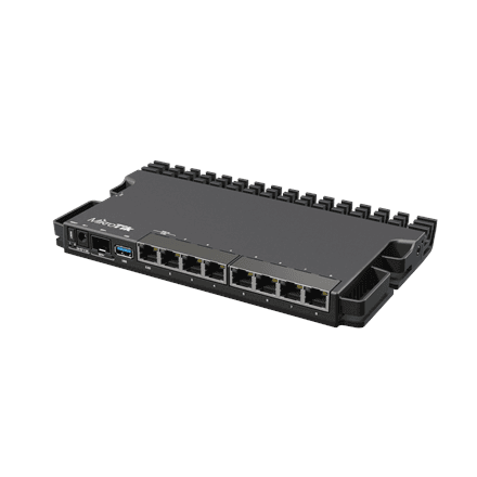 MikroTik Wired Ethernet Router RB5009UG+S+IN, Quad core 1.4 GHz CPU, 1xSFP+, 7xGigabit LAN, 1x2.5G LAN, 1xUSB, Can be powered in 3 different ways, CPU temperature monitor, Mounts FOUR of these Routers in a Single 1U R... – nuotrauka 1