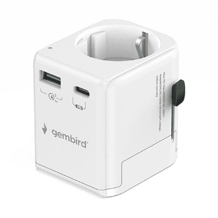 Gembird Grounded universal travel power adapter, 20 W | TPA-EU1A1C20-01-W – image 1