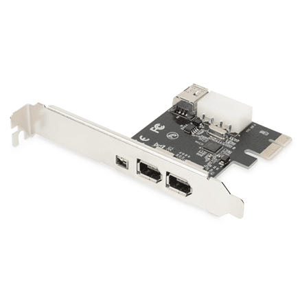 Digitus IEEE 1394a Interface Card, PCI express, 4 Port 1x ext. 1394mini, 2x ext./1x int. 1394a Ports – image 1