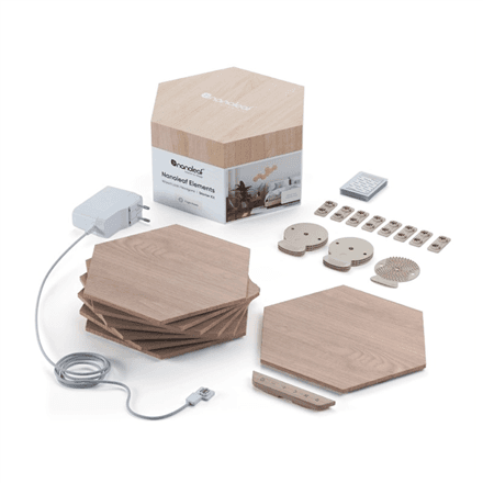 Nanoleaf | Elements Wood Look Hexagons Starter Kit (7 panels) | Cool White + Warm White – nuotrauka 1
