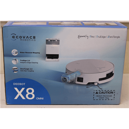 SALE OUT. Ecovacs DEEBOT X8 OMNI Vacuum cleaner, Robot, Wet&Dry, 18000Pa, TruEdge 2.0, AIVI 3D 3.0, YIKO-GPT, White+Auto-empty station · Ecovacs Robotic Vacuum Cleaner · DEEBOT X8 OMNI – image 1