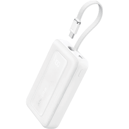 Anker Power Bank, Built-In USB-C Cable, 30W | A1688H21 | 10000 mAh | White – image 1