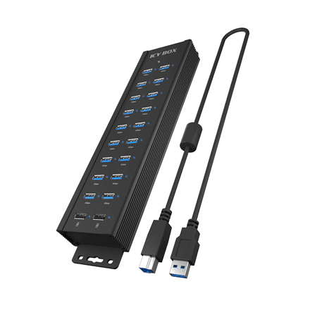 Raidsonic 20-in-1 USB HUB with power supply, on/off button and mounting brackets – nuotrauka 1