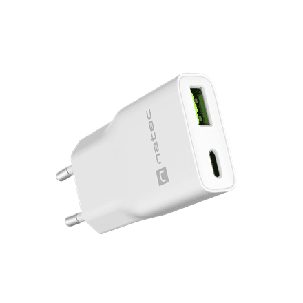 Natec Ribera USB Charger Gan Slim USB 1X USB-A + 1X USB-C 20W | NUC-2376 – image 1