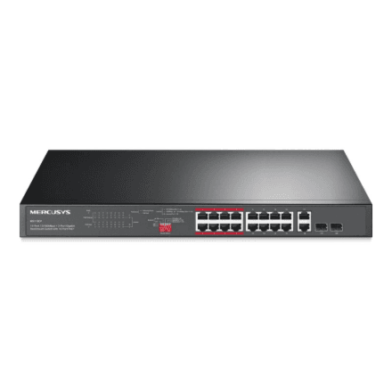 Mercusys MS118CP 16-Port 10/100Mbps + 2-Port Gigabit Rackmount Switch with 16-Port PoE+ | Mercusys – nuotrauka 1