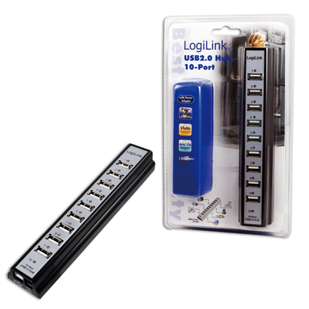 Logilink | USB 2.0 Hub-10 port whit power adapter – nuotrauka 1