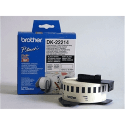 Brother | DK-22214 Continuous Length Paper Label | Black, White | DK | 12mm | 30.5 m – nuotrauka 1