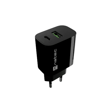 Natec Ribera USB Charger 1X USB-A + 1X USB-C 20W, Black – image 1