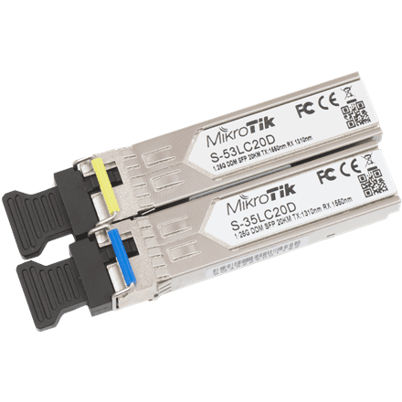 MikroTik Pair of SFP modules S-3553LC20D (S-35LC20D 1.25G SM 20km T1310nm/R1550nm + S-53LC20D 1.25G SM 20km T1550nm/R1310nm) · MikroTik · Maximum transfer distance 20000 m – nuotrauka 1