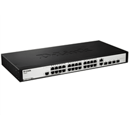 D-LINK DGS-1210-28, Gigabit Smart Switch with 24 10/100/1000Base-T ports and 4 Gigabit MiniGBIC (SFP) ports, 802.3x Flow Control, 802.3ad Link Aggregation, 802.1Q VLAN, 802.1p Priority Queues, Port mirroring, Jumbo Fr... – nuotrauka 1