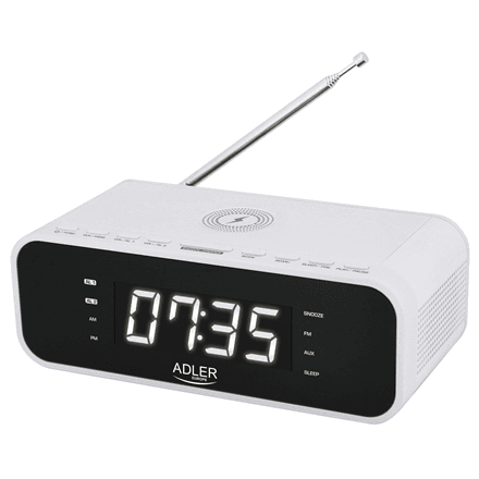 Adler | Alarm Clock with Wireless Charger | AD 1192W | Alarm function | AUX in | White – image 1