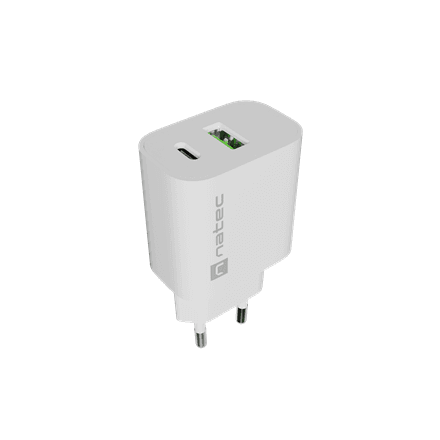 Natec Ribera USB Charger 1X USB-A + 1X USB-C 20W, White – nuotrauka 1