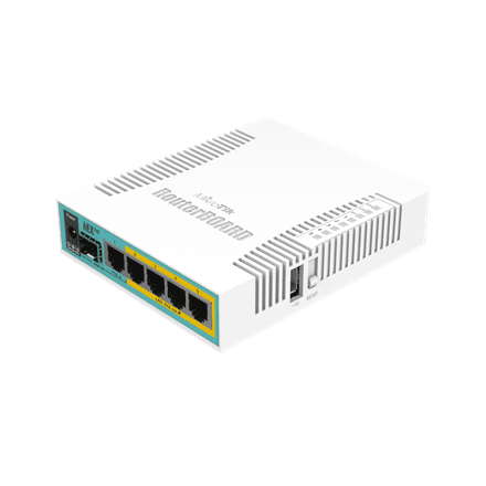 Mikrotik Wired Ethernet Router RB960PGS, hEX PoE, CPU 800MHz, 128MB RAM, 16MB, 1xSFP, 5xGigabit LAN, 1xUSB, Power Output On ports 2-5, Ourput: 1A max per port; 2A max total, RouterOS L4 · MikroTik · hEX PoE Router – image 1