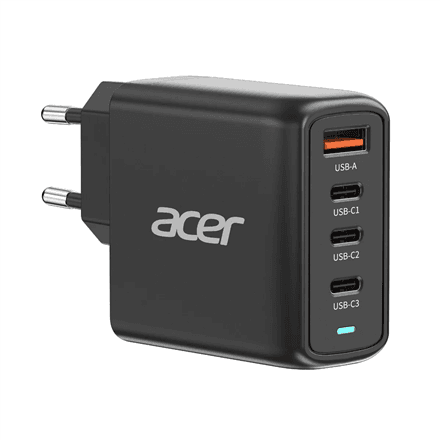 Acer 100W PD GaN Charger, 3 x USB C and 1 x USB A, EU Plug, 100W USB-C cable, Black, Retail Pack – nuotrauka 1