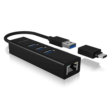 Raidsonic | 4 Port Hub with USB 3.0 Type-A, Type-C, Gigabit LAN | Icy Box IB-HUB1419-LAN – image 1