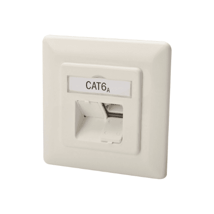 Digitus CAT 6A Class EA network outlet,shielded,2xRJ45,LSA pure white, flush mount, horizontal cable install. | CAT 6A Class EA network outlet, shielded – image 1
