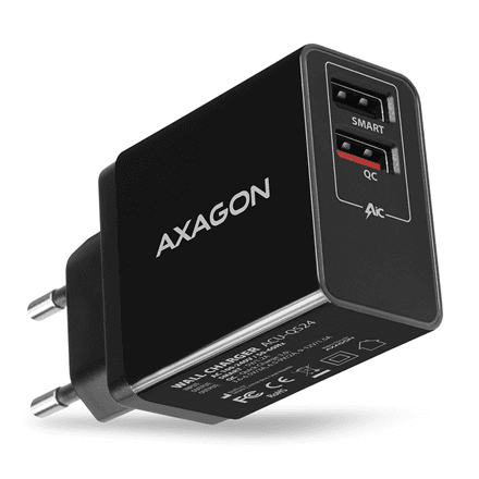 AXAGON Dual wallcharger 240V/2x USB port QC3.0/AFC/FCP and 5V-1.2A, 24W | ACU-QS24 – nuotrauka 1