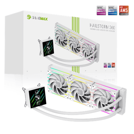 Gamemax CPU Liquid Cooler | HAILSTORM 360 LCD WH | White – nuotrauka 1